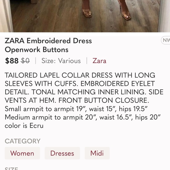 ZARA Embroidered Dress Openwork Buttons - Picture 7 of 7